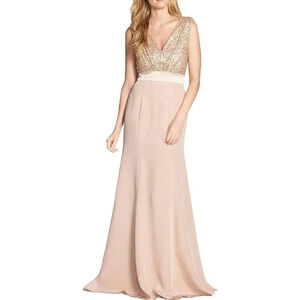 Vera Wang Pink Rose Gold Sequin Formal Gown $395